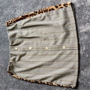 Originality pattern mix skirt leopard print and herringbone elastic waist